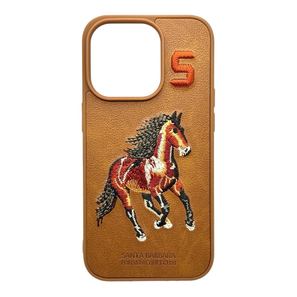 Apple iPhone 14 Pro Embroidery Brown Horse Leather case inspired by Polo